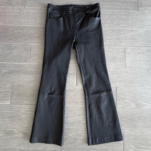 Theory 5 Pocket Flare Pant Jeans in Leather Black Size 0 Ankle Crop Quiet Luxury - Picture 7 of 16
